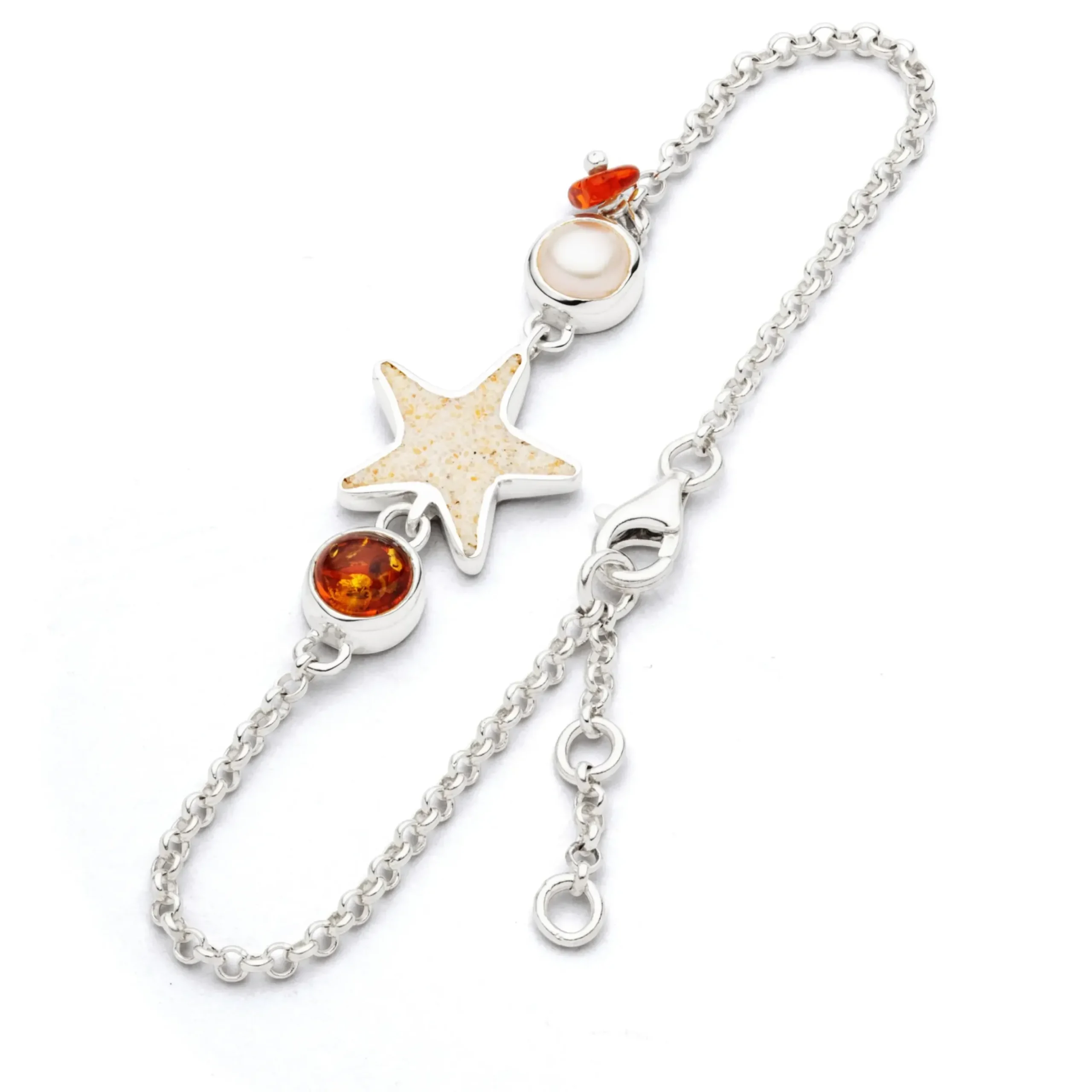 Armband "Sandseestern/Perle/Bernstein" Strandsand