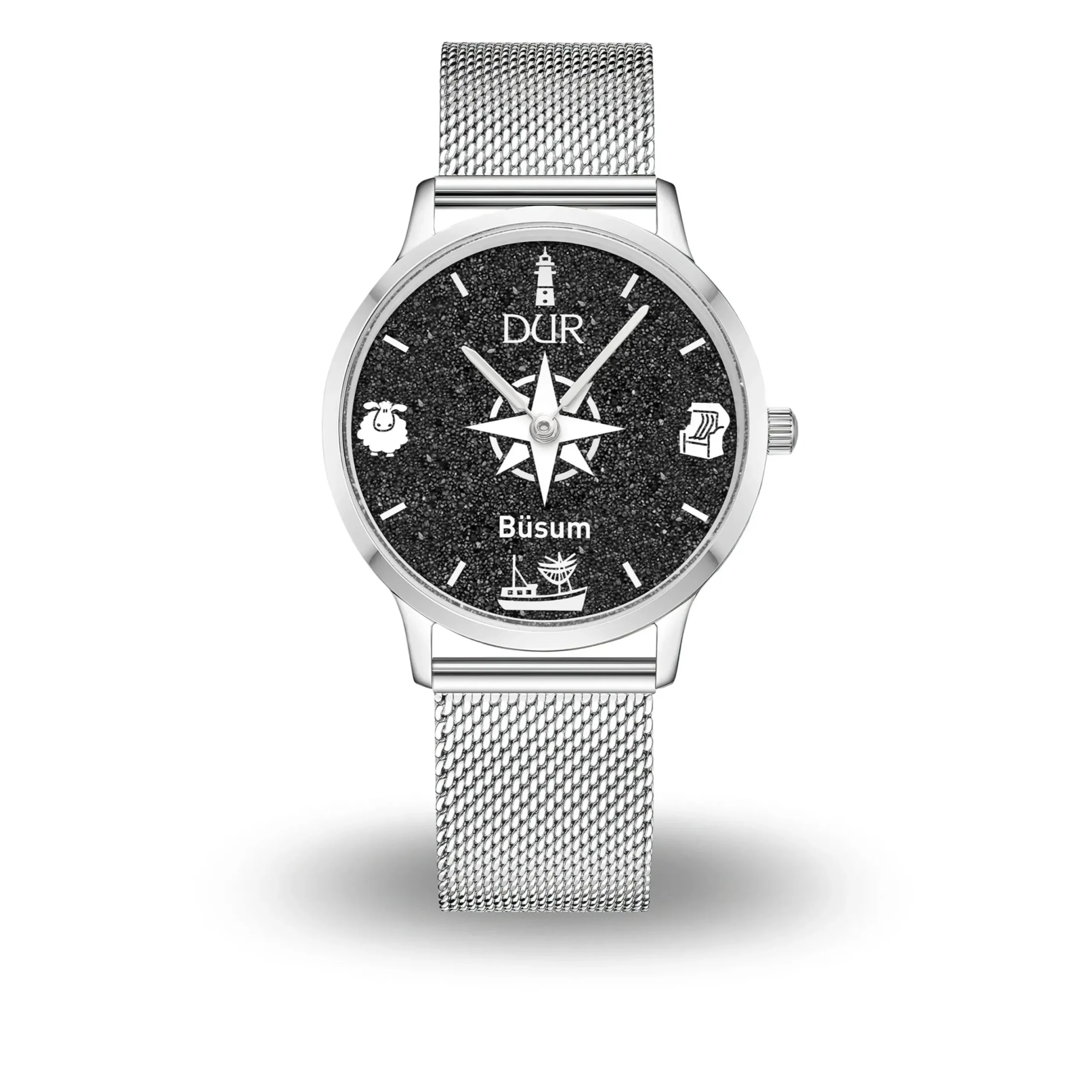DUR Uhr 36er "Büsum" Lavasand, Mesh Band Edelstahl