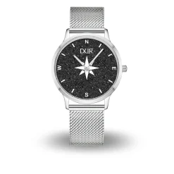 DUR Uhr 40er "Kompass 2.0" Lavasand, Mesh Band Edelstahl