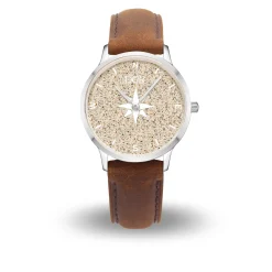 DUR Uhr 40er "Kompass 2.0" Strandsand, Lederband braun