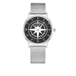 DUR Uhr 40er "Kompass" Lavasand, matt, Mesh Band Edelstahl