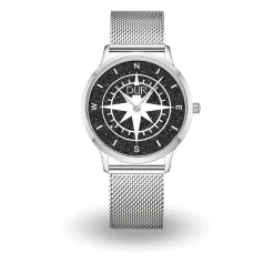 DUR Uhr 36er "Kompass" Lavasand, Mesh Band Edelstahl