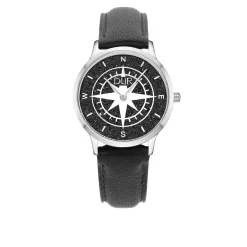 DUR Uhr 40er "Kompass" Lavasand, matt, Lederband schwarz