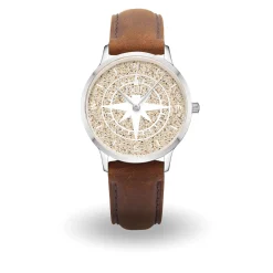 DUR Uhr 36er "Kompass" Strandsand, Lederband braun
