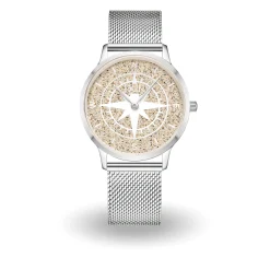 DUR Uhr 40er "Kompass" Strandsand, matt, Mesh Band Edelstahl