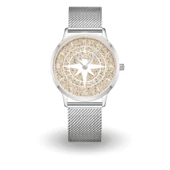 DUR Uhr 40er "Kompass" Strandsand, Mesh Band Edelstahl