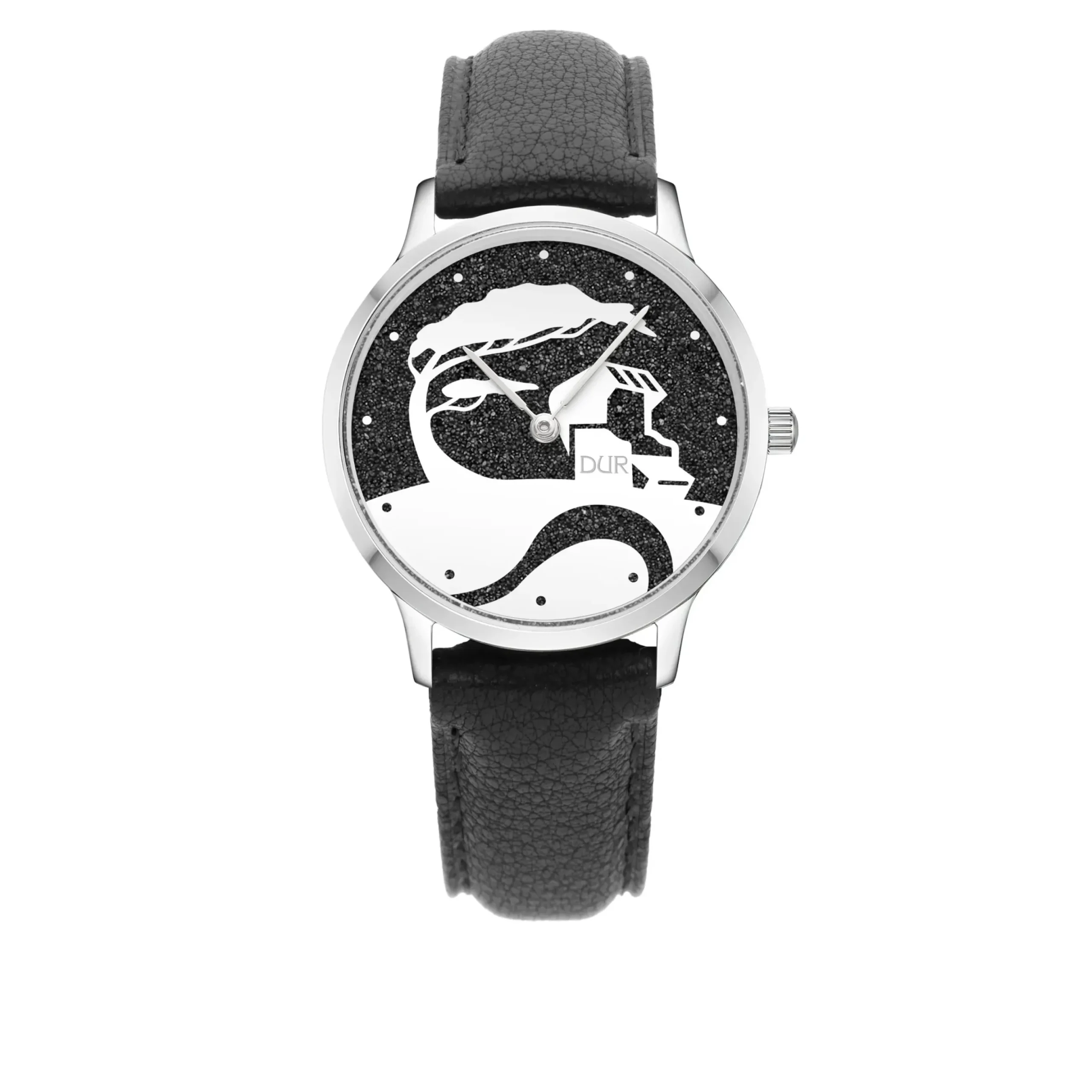 DUR Uhr 40er "Küste" Lavasand, matt, Lederband schwarz
