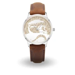 DUR Uhr 40er "Küste" Strandsand, matt, Lederband braun