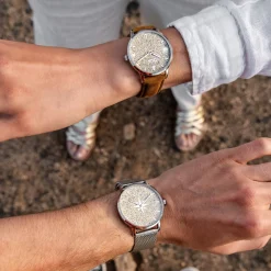 DUR Uhr 36er "Maritim" Strandsand, Lederband braun