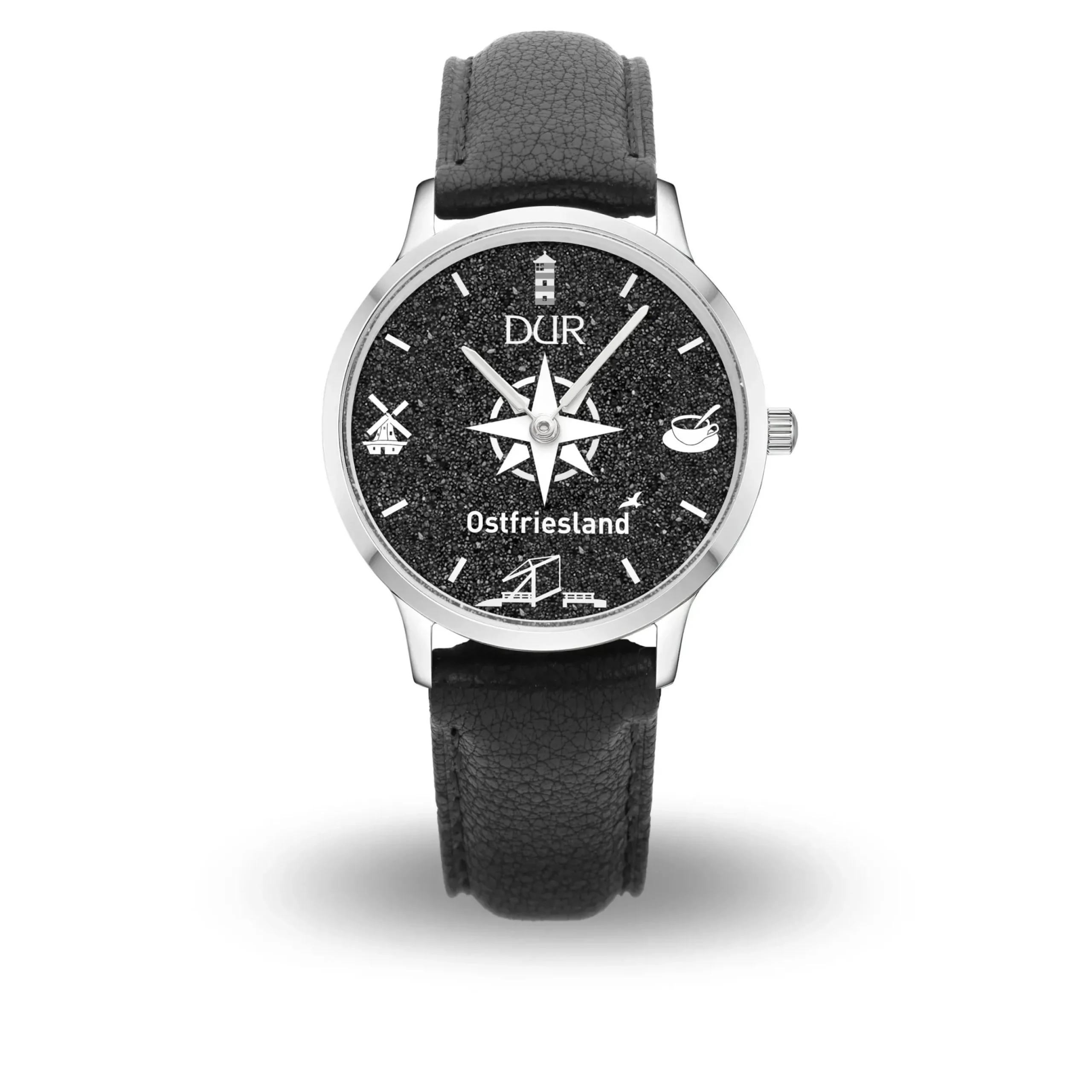 DUR Uhr 36er "Ostfriesland" Lavasand, Lederband schwarz