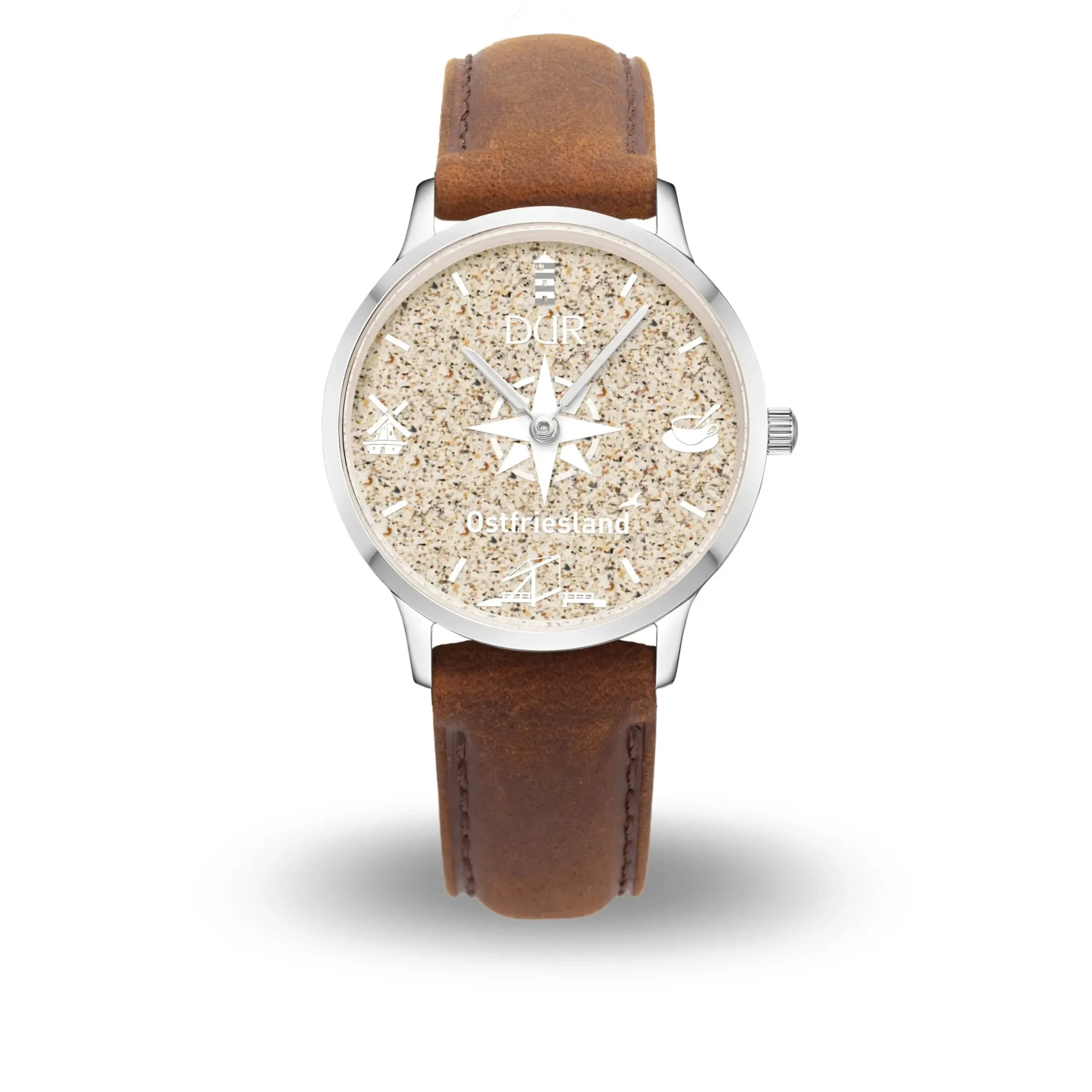 DUR Uhr 40er "Ostfriesland" Strandsand, Lederband braun