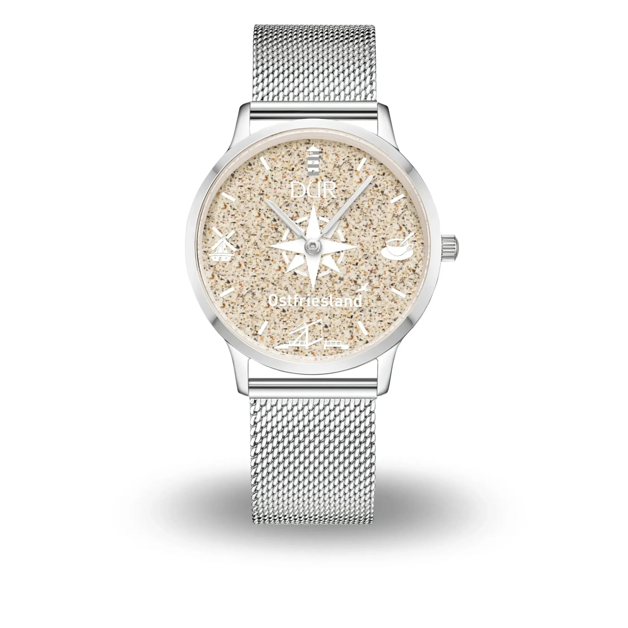 DUR Uhr 36er "Ostfriesland" Strandsand, Mesh Band Edelstahl