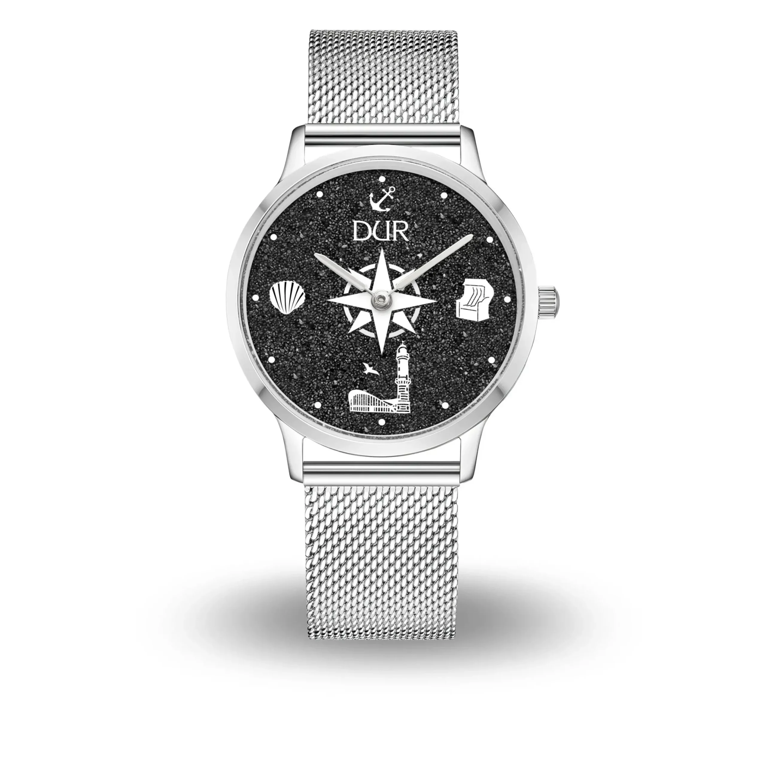 DUR Uhr 36er "Warnemünde" Lavasand, Mesh Band Edelstahl