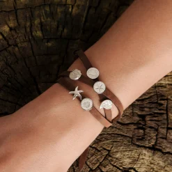 Lederarmband, mittelbraun mit Sandelement