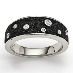 Ring "Monaco" Lavasand/Zirkonia rhodiniert