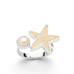 Ring "Sandseestern/Perle" Strandsand
